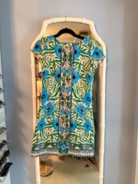 Lilly Pulitzer Turquoise & Green Floral Shift Dress size small